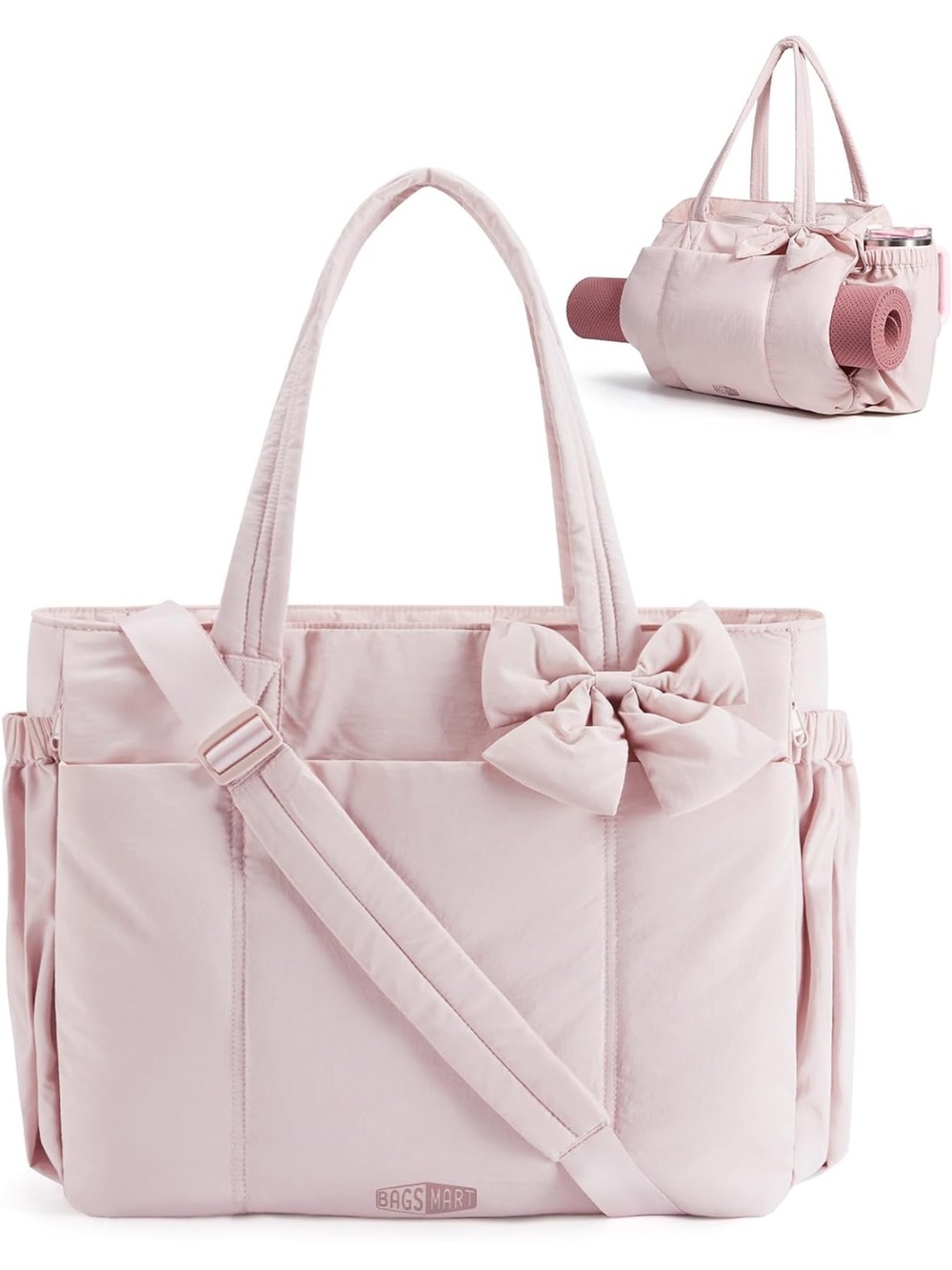 BAGSMART Crush Bow Tote Bag for Women, Puffer Travel Work Yoga Laptop Bag NEW